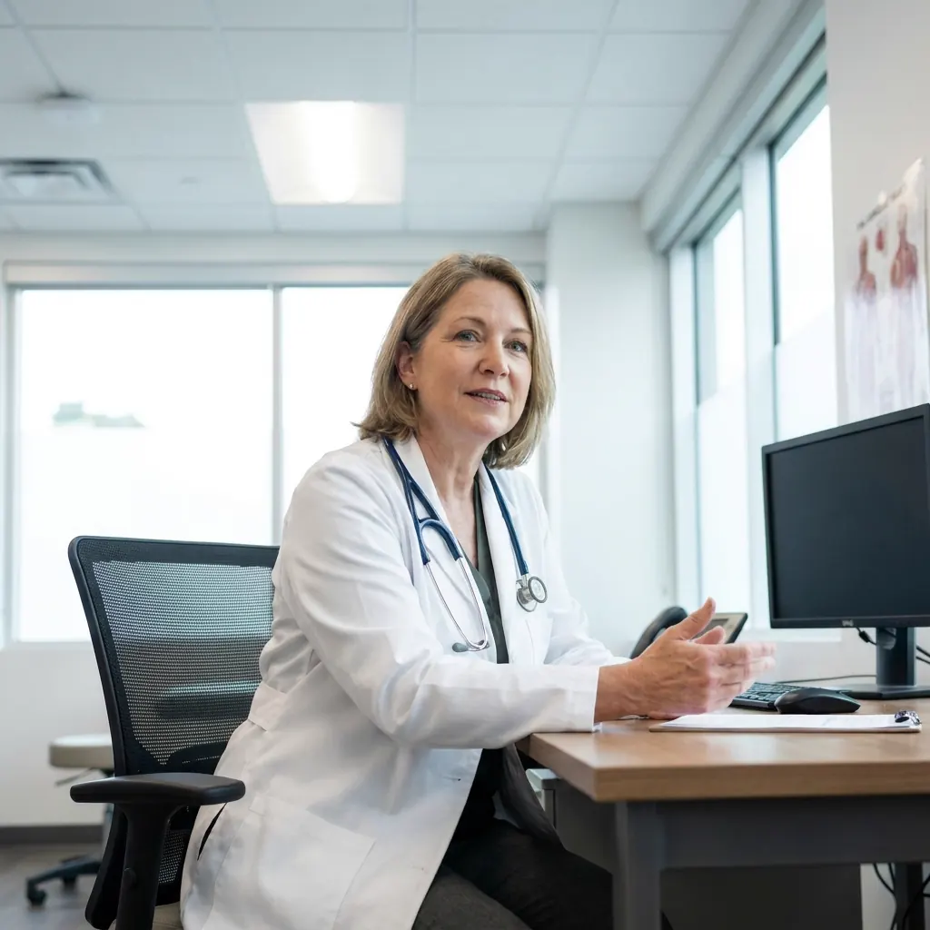 Vascular specialist recommending compression socks